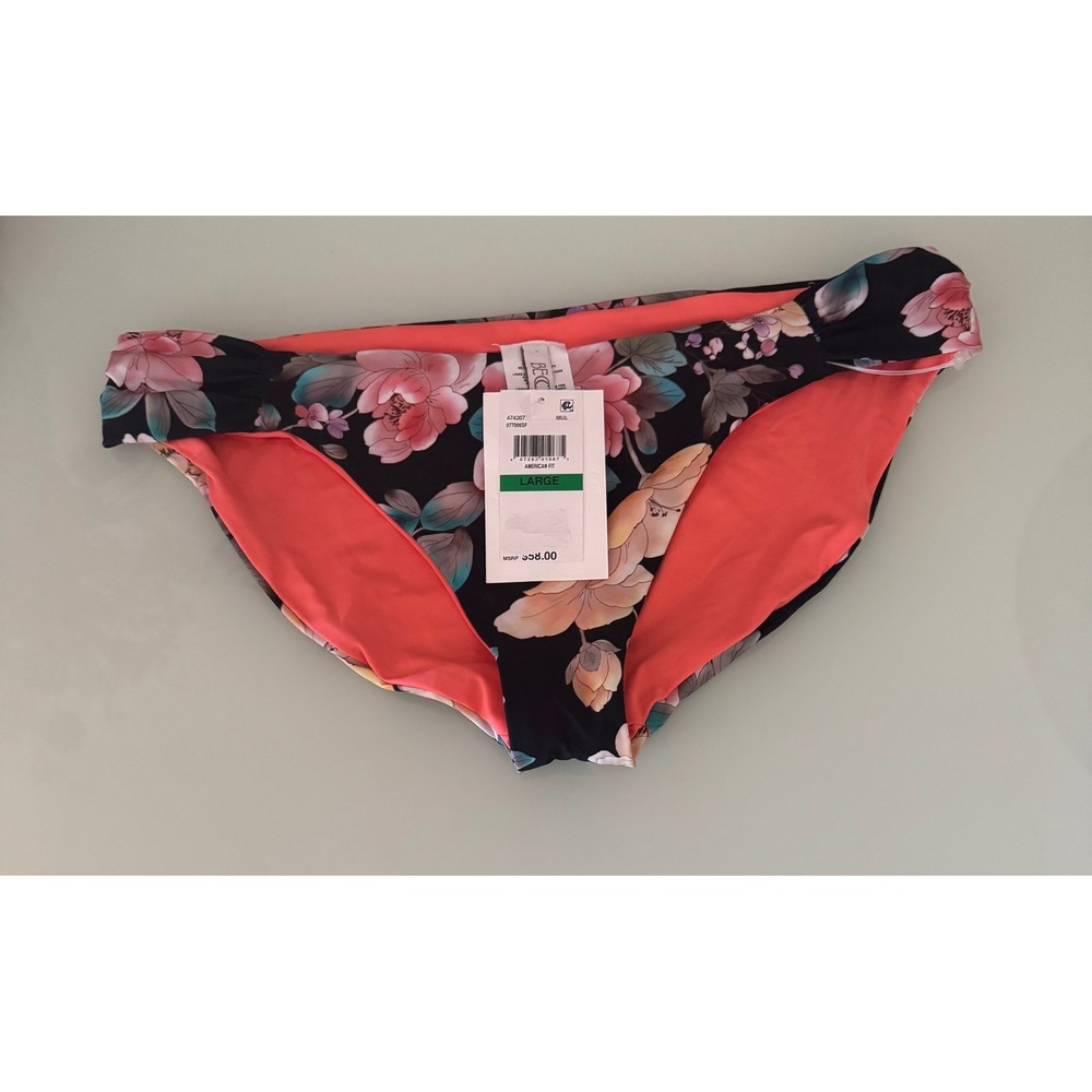 Becca by Rebecca Virtue Floral American Fit Bikini Bottom Black Coral Large NWT‎